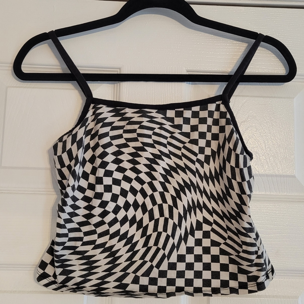 Used, Small warped chess board crop top from hot topic